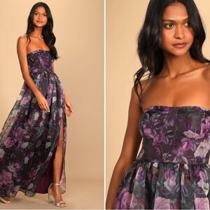 LULU's Floral Sexy Flowy Prom Wedding Chic Bustier Maxi Dress NWOT